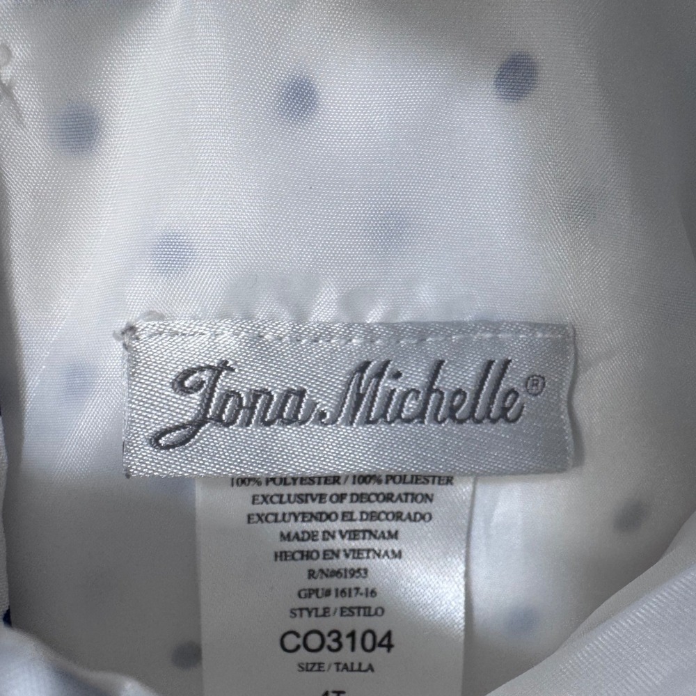 Jona Michelle Toddler Girls White Navy Polka Dot Tiered Fancy Party Dress 4T - Picture 11 of 12